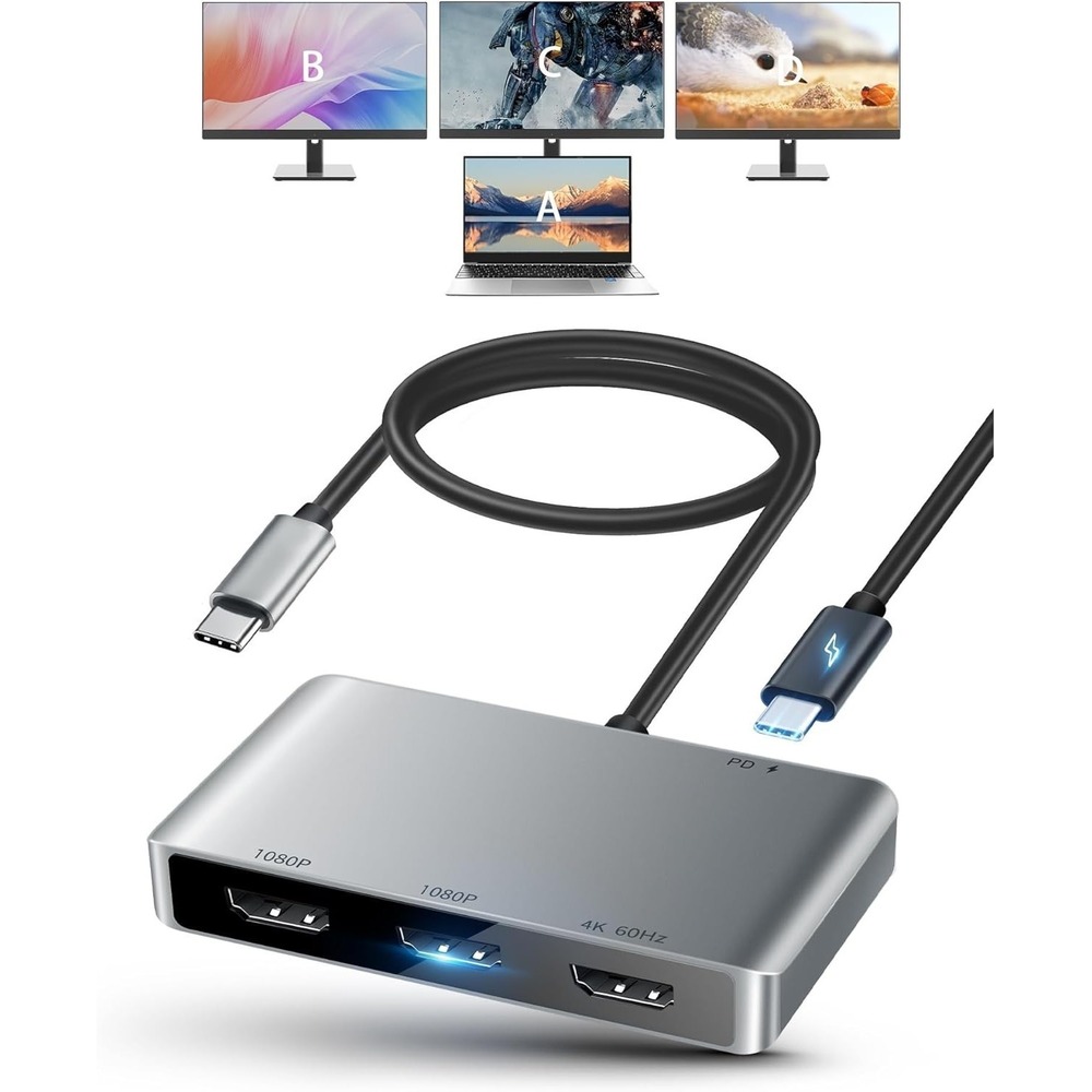 avedio links USB C to 3 HDMI Adapter Triple Monitor 4K‎ 100W PD Windows Mac